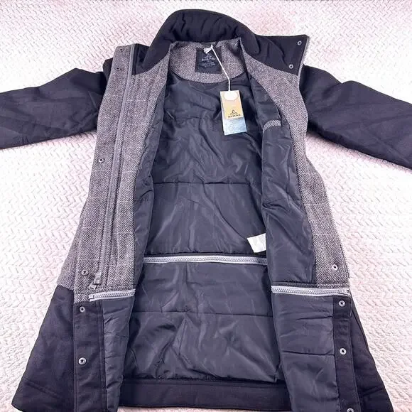 PrAna Women's Herringbone Wool Blend Caprise Insulated Convertible Jacket Gravel